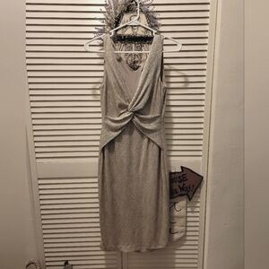 Ralph Lauren White Gold Ruched Cocktail Dress